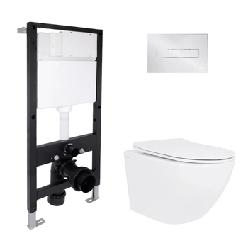 Готовое решение Qtap для ванной комнаты: подвесной унитаз Jay Ultra Quiet 485x360x320 + комплект инсталляции Standard (линейная кнопка Chrome)