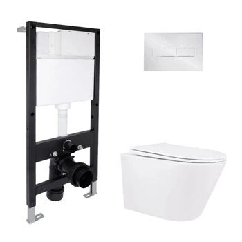 Готовое решение Qtap для ванной комнаты: подвесной унитаз Swan Rimless 520x360x320 + комплект инсталляции Standard (линейная кнопка Chrome)