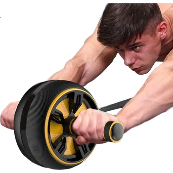 Тренажер для тренування пресу Duweike Abdominal Wheel Core для чоловіків та жінок, домашній фітнес-пристрій без відскоку, включає подушку для колін, чорно-жовтий