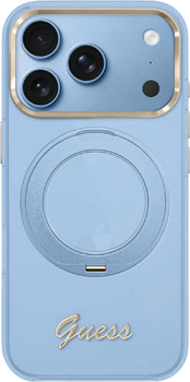 Etui plecki Guess IML Ring Stand 360 Script Metal Logo MagSafe do Apple iPhone 17 Pro / 18 Pro Light Blue (GUHMP18L6HCCMSB)