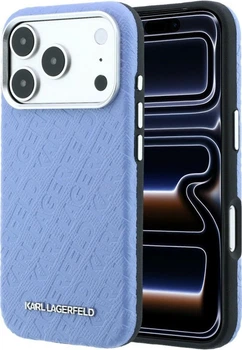 Etui plecki Karl Lagerfeld Grained Allover Logo Metal Elongated MagSafe do Apple iPhone 17 Pro / 18 Pro Light Blue (KLHMP18LPSKLFOFB)