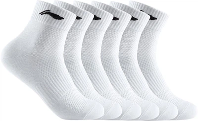 Носки Li-Ning мужские баскетбольные средней высоты антибактериальные, белые, 6 пар, размер 38-44