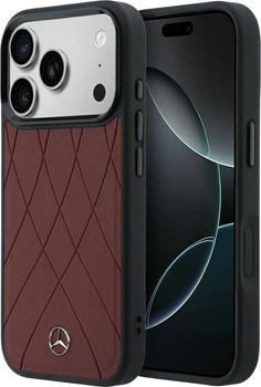 Etui plecki Mercedes-Benz Leather with Crossed Lines MagSafe do Apple iPhone 17 Pro / 18 Pro Burgundy (MEHMP18L25PSECLR)