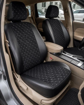 Чехлы на сиденья FIAT Tipo (II) (Фиат Типо II), универсальные, экокожа + алькантара, комплект, черные, строчка серая