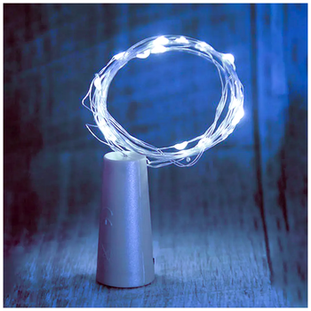 Гирлянда пробка 20 LED холодный белый 2м на батарейках для декора бутылок модель Роса SQ-28796