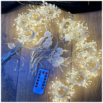 Гирлянда штора 3x2м 600 LED Теплый белый с пультом USB и сетью 220В 8 режимов для декора помещений SQ-28818