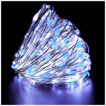 Гирлянда нить 100 LED 10м 1Вт 5В USB сине-белая 8 режимов IP44 для украшения интерьера SQ-26622