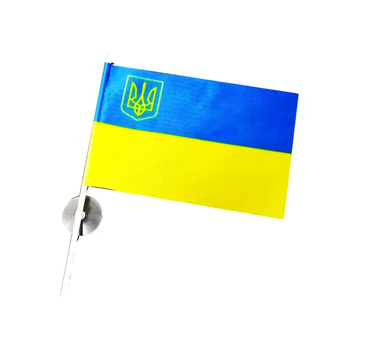 Флажок України 20х15 см із присоском жовто-синій із гербом для скла SQ-27712
