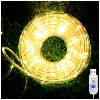 Гирлянда 100 LED 10м 2Вт USB Теплый белый Силиконовая трубка для декора помещений SQ-28815