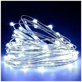 Светодиодная гирлянда 50 LED 5м статический режим холодный белый IP44 на батарейках для декора дома SQ-28807