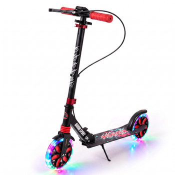Самокат двухколесный складной черный с светящимися колесами 200мм Scooter Pusher 5351 Black