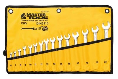 Ключі комбіновані MASTERTOOL COLD FORGED набір 15 шт (6-19/22 мм) 31CrV3 DIN 3113 у чохлі 72-1115
