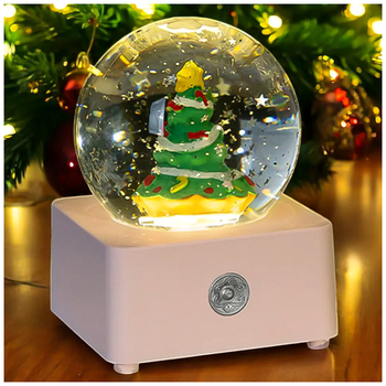 Снежный шар LED подсветка музыкальный USB батарейки AA 8 см розовый для праздника и декора SQ-28362
