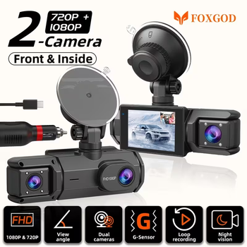 Видеорегистратор FOXGOD 2 камеры салон дорога 1080P 720P экран ночная съемка G Sensor 12-24 В