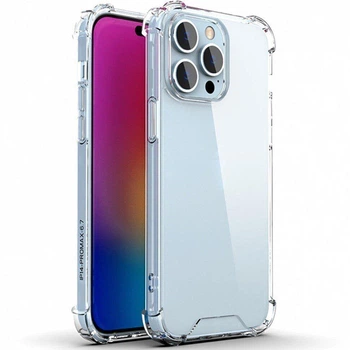 Чехол для Apple iPhone 14 Pro с бронь углами и бортами выше экрана прозрачный с защитой камеры