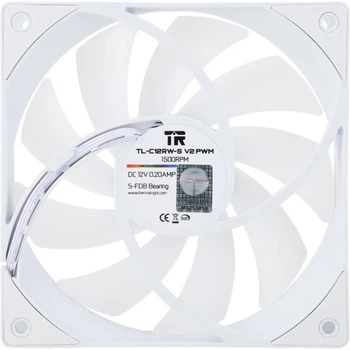 Вентилятор для корпуса Thermalright TL-C12RW V2 White ARGB 12 см, обратный поток воздуха, RGB-подсветка, ARGB-подсветка, 4-контактный PWM-контроллер с регулировкой скорости.