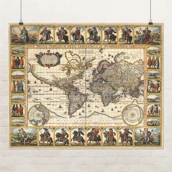 Постер Стародавня карта Землі, Earth Ancient Map, географія, історія, інтер'єрний декор, A0 86×106 см (id3028)