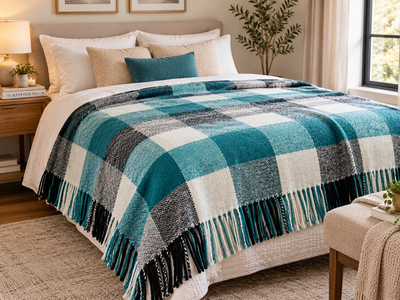 Плед шерстяной ПАЛЕРМО 140х200 (Wool 20% Acrylic 40% Polyester 40%), Pictor_бирюзовый