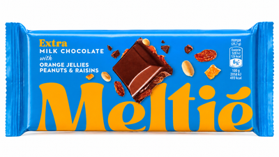 Шоколад Meltie Extra с апельсиновым желе, арахисом и изюмом 180 г