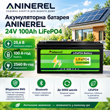 Акумуляторна батарея ANINEREL (Anenji) 24V 100Ah LiFePO4 Bluetooth