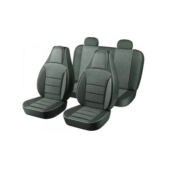Чехлы для сидений Daewoo Lanos "PILOT" Кожзам + ткань черная/серая (Auto-41253)