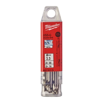 Сверло по металлу HSS-G MILWAUKEE, DIN 1412 C, Ø3,3х49х12мм. двухстороннее, (10шт)