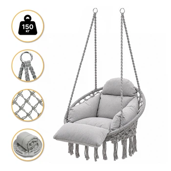 Підвісне крісло-гойдалка LEOBRO Boho Deluxe Pro XL 80 см Grey (LB-1144)