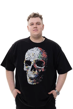 Футболка з принтом "Череп з кубиків" Big Team чорна 6XL (500587-10694)