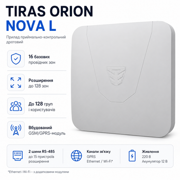 Прилад приймально-контрольний пожежний Tiras Orion NOVA L 220 В GPRS Білий