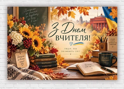 Паперовий плакат до Дня Вчителя "З днем вчителя. Осінь. Книги. Прапор" 1х1,5м