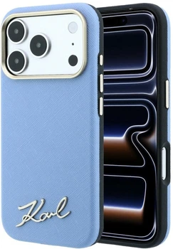 Etui Karl Lagerfeld Saffiano Small Script Metal Logo MagSafe do Apple iPhone 17 Pro/18 Pro Light Blue (KLHMP18L6PWSKSB)
