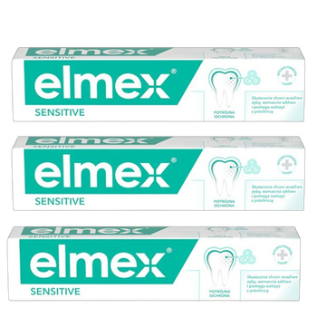 Zestaw past do zębów Elmex Sensitive Tripack z fluorem 3 x 75 ml (8590232000227)