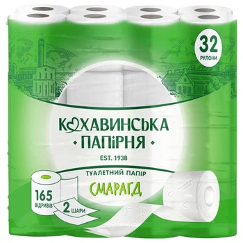 Туалетний папір Кохавинська папірня Смарагд 32 шт 2-х шаровий 165 відривів