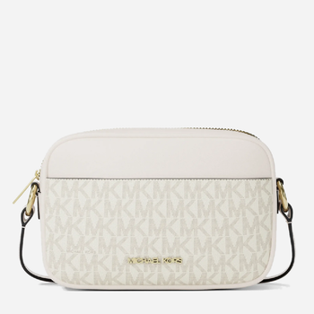Сумка кросс-боди через плечо женская маленькая Michael Kors Jet Set Small Signature Logo Camera Crossbody Молочная (199125032017)