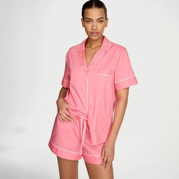 Пижама розовая с шортами Victoria's Secret Heritage Cotton Short Pajama Set Pink Cocktail - Размер S