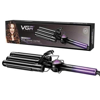 Плойка потрійна VGR V-590 PURPLE, 130 Вт, 140–200°C — керамічне покриття, LED-дисплей, 5 температурних режимів для створення хвиль та локонів (М6406)