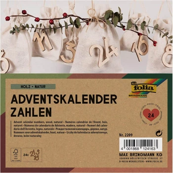 Номери для адвент-календаря Folia з натурального дерева, 24 шт.