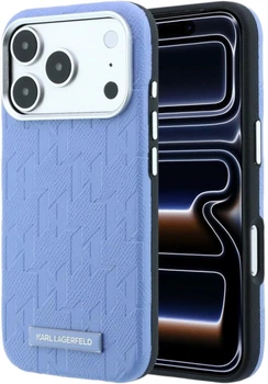 Чехол Karl Lagerfeld Grained Mono Resin Logo MagSafe для iPhone 18 Pro / 17 Pro светло-голубой (KF003213)
