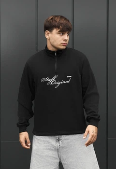 Мужская олимпийка стаф черная на флисе однотонная с логотипом Staff black logo fleece XXL (404243)
