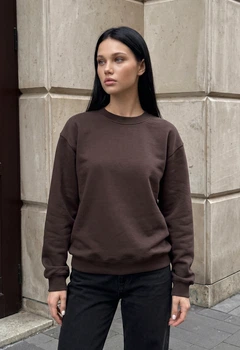 Свитшот женский стаф коричневый оверсайз на флисе зимний Staff zy brown oversize fleece S (403948)