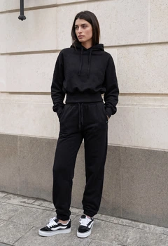 Жіночий спортивний костюм стаф чорний на флісі базовий утеплений Staff meg black fleece S (403343)