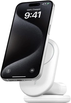 Бездротовий зарядний пристрій BELKIN для Apple, сертифікована магнітна швидка зарядка Qi2, швидка зарядка для iPhone 15 Вт, сумісна з MagSafe Quick Charging, панельний двовхідний WIZ028 білий комплект