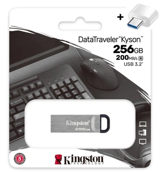 Флеш-накопитель Kingston DataTraveler Kyson 256GB USB 3.2 Gen 1 + переходник type C