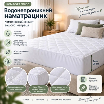 Наматрасник Comfort Plus водонепроницаемый с бортами 28 см 130x190 см