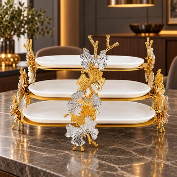 Подставка для десертов и фруктов трехъярусная Royal Grace 29х14 см / Фруктовница-конфета керамическая многоярусная (RG_1005S)