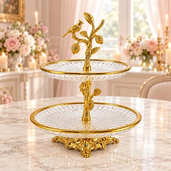 Подставка стеклянная двухъярусная Royal Grace 35 см для пирожных, фруктов и десертов (RG_1295-2)