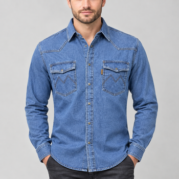 Рубашка Montana мужская джинсовая накладные карманы длинный рукав мави 3XL голубой