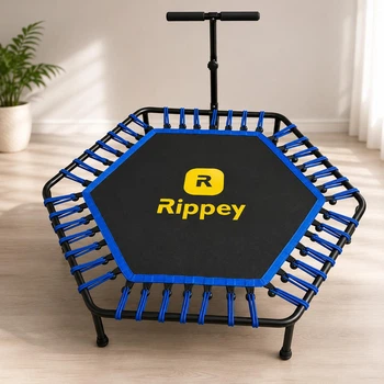 Фитнес батут 130 см шестиугольный с ручкой для дома черный синий Rippey МС0476