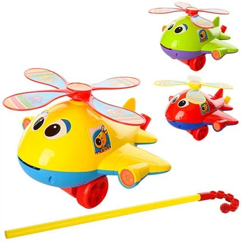 Каталка "Вертолет" на палочке, 3 цвета, с погремушкой JIA YU TOY (0368)