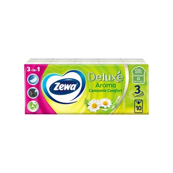 Платки носовые Zewa Deluxe трехслойные 10*10 шт ромашка